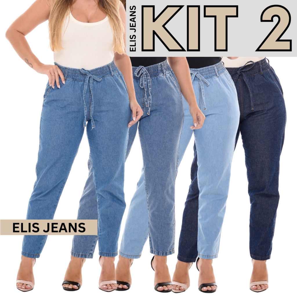 Kit 2 Calça Jeans Feminina Capri Tecido Leve Cintura Alta