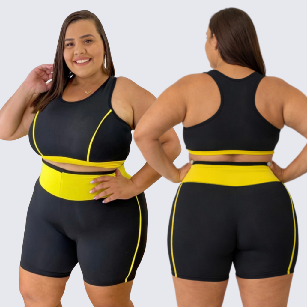 Conjunto Fitness Plus Size Slim  Academia Zero Transparencia Cintura Alta Treino Suplex Costura Reforçada