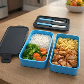 Marmita Térmica Com Talheres e Divisória Dupla 1,3L Pote Fitness Comida Refeição Almoço Dieta Trabalho Academia Unitermi em Oferta na Shopee