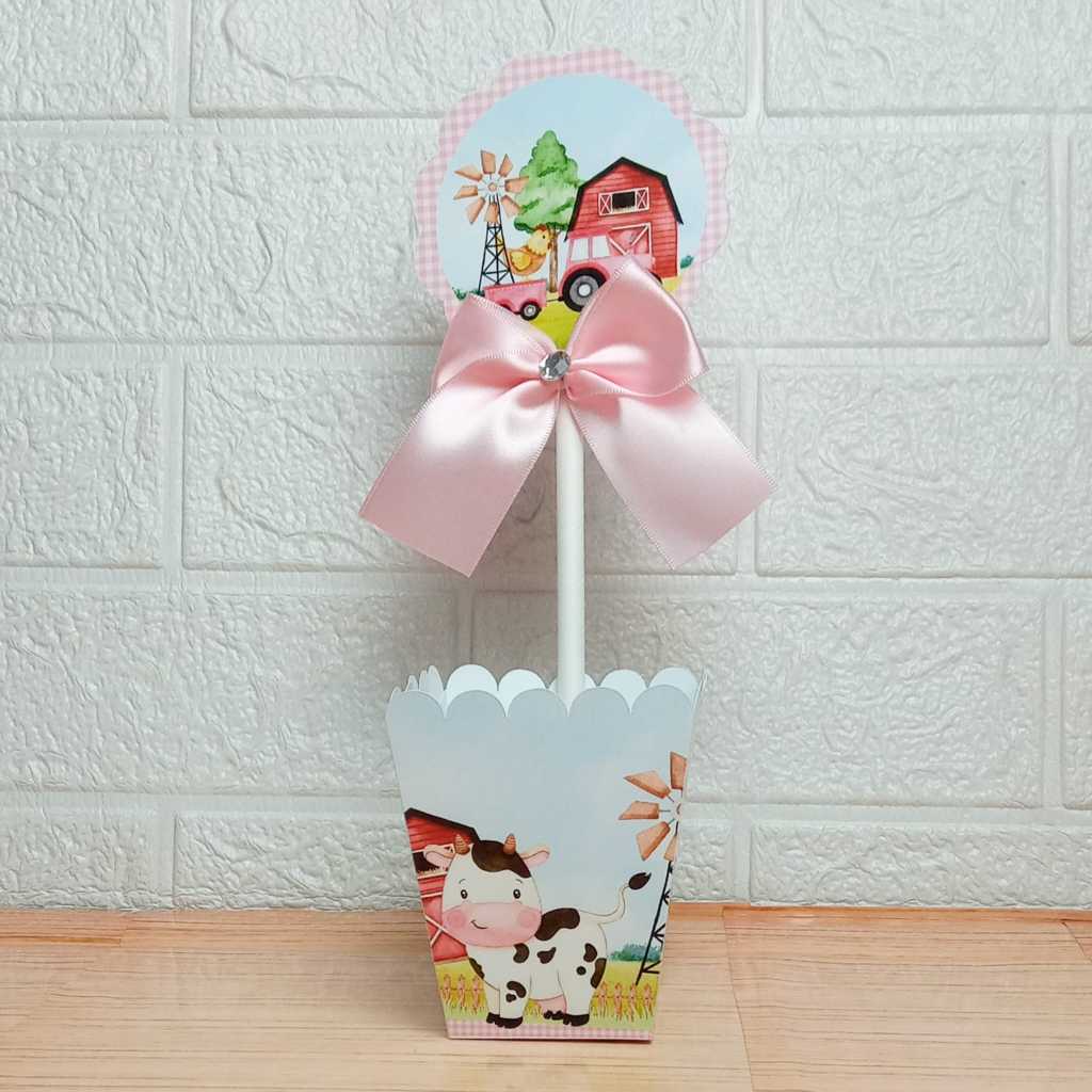 Centro de Mesa Personalizada - Cachepô - Semi-Montadas - Lembrancinha para Festas - Fazendinha Rosa