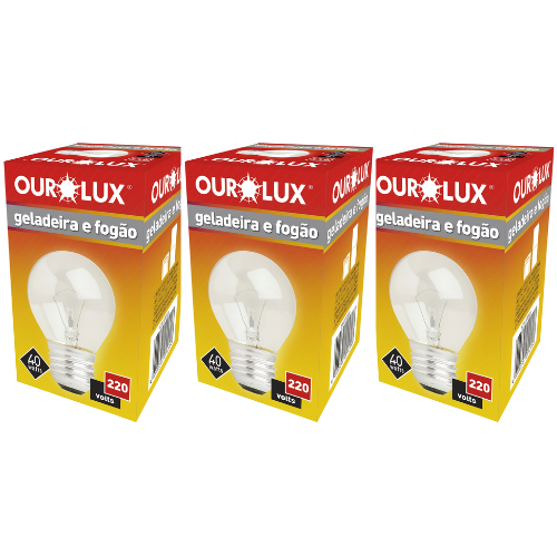 3 Lâmpadas P/ Geladeira, Fogão, Forno 40w Base E27 Ourolux 220v