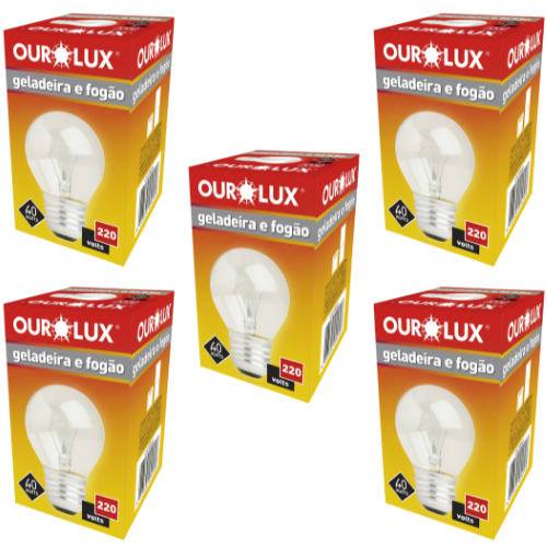 5 Lâmpadas P/ Geladeira, Fogão, Forno 40w Base E27 Ourolux 220v
