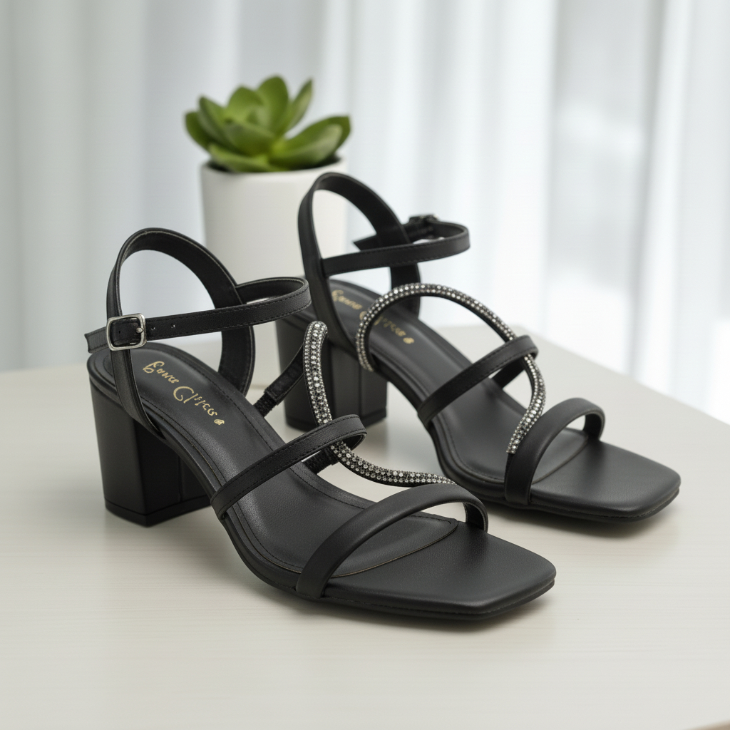 Sandália Feminina Salto Bloco Médio Strass Brilho Elegante Festa Casamento Social Confortável em Oferta na Shopee