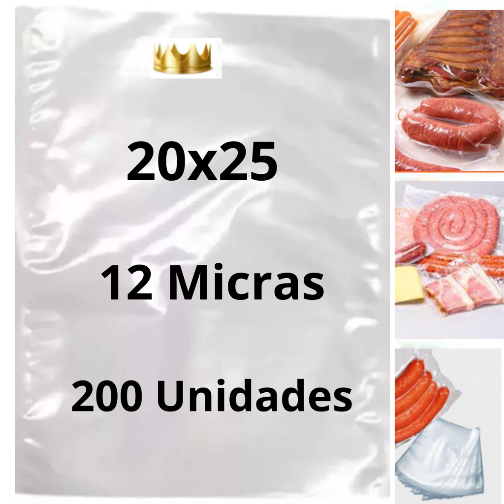 Saco Vacuo Liso Sem Ranhura 20x25 Nylon Poli 12 Micra 200unid
