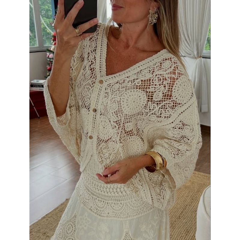 Kimono em Crochê novo estampa floral maravilhosa combina qualquer look 91