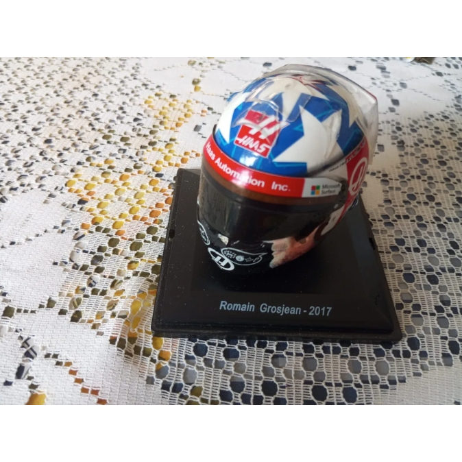 Miniatura Capacete Romain Grosjean Haas Ferrari 2017 1/5 F1 Azul
