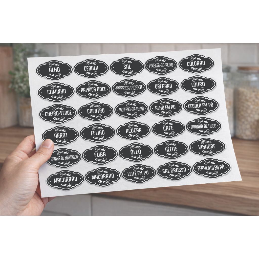 30 Adesivos no Vinil Transparente para Potes Organizadores Temperos Mantimentos Organizador 5x3cm