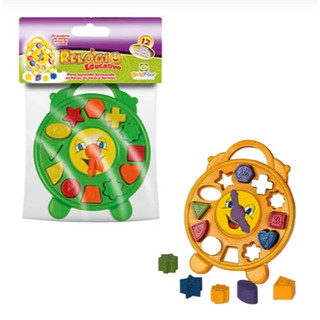 Relógio Educativo Brinquedo Bebê De Encaixar Peça Geométrica Cores