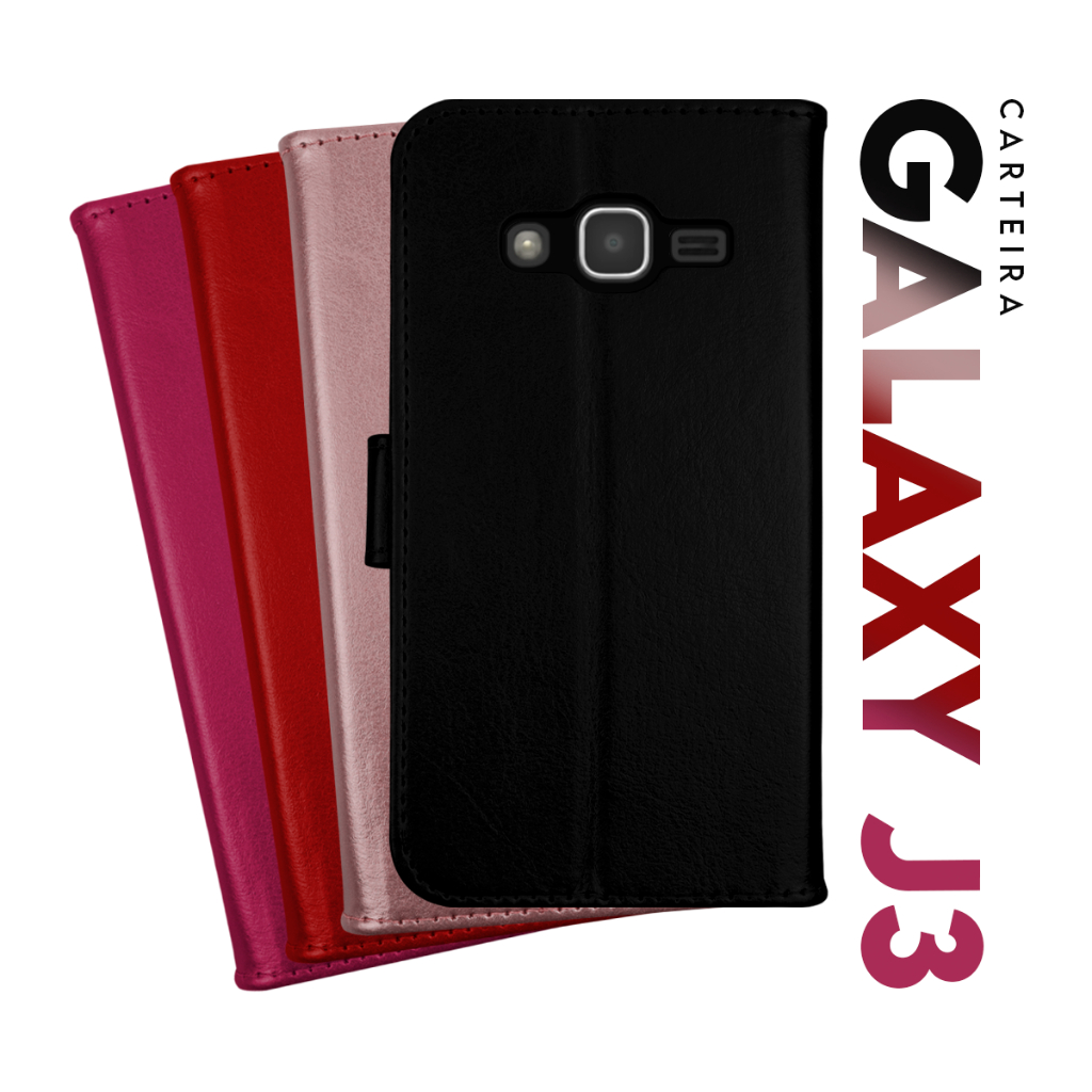 Capa Case Capinha Carteira Flip Cover Couro Sintético PRETA Para Samsung Galaxy J3 J300 tela 5.0 pol Cell in Power25
