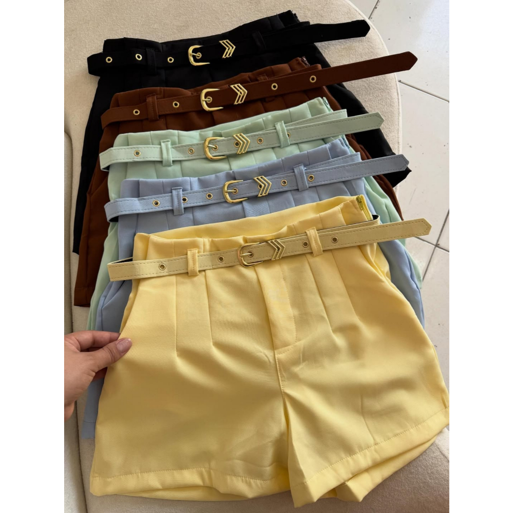 Short Social Feminino Com Bolso e Cinto Forrado Tendencia 2026 em Oferta na Shopee