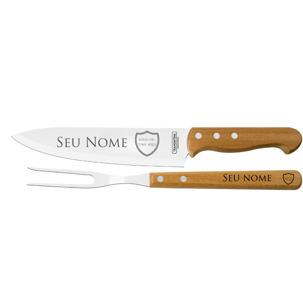 Kit Churrasco Tramontina Faca e Garfo Personalizados Nome Logo Aço Inox em Oferta na Shopee