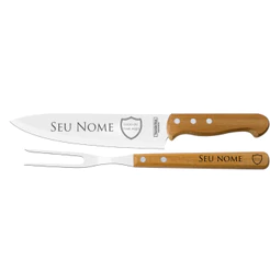 Kit Churrasco Tramontina Faca e Garfo Personalizados Nome Logo Aço Inox