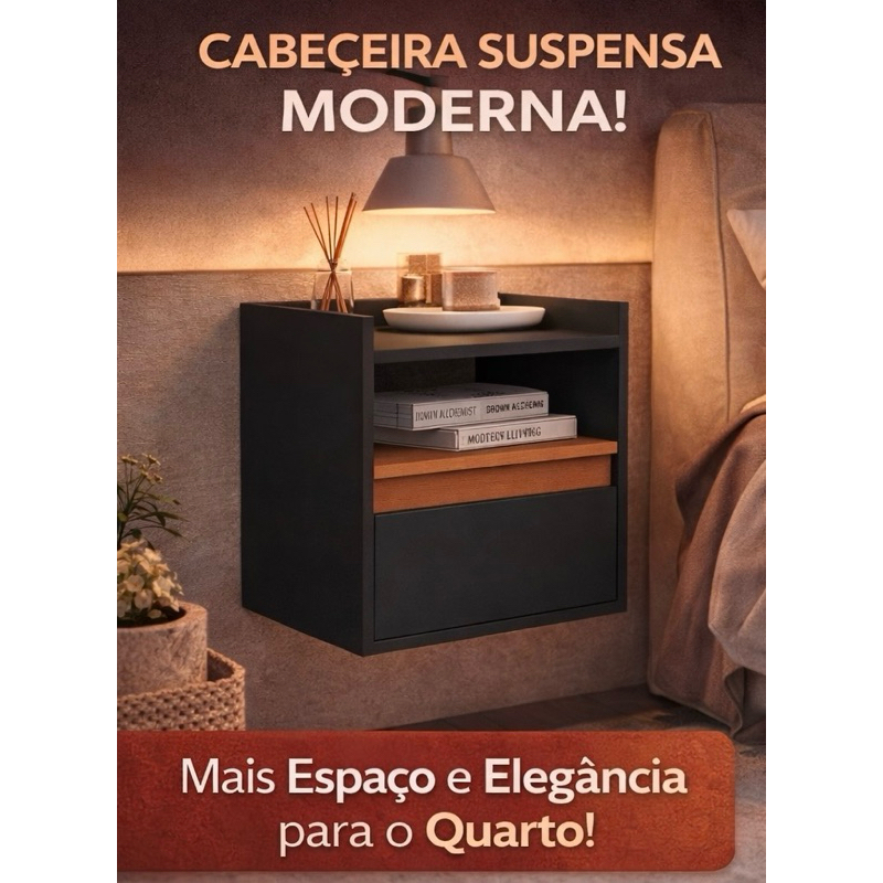 Cabeceira Suspensa / Criado-Mudo Flutuante Moderno com Porta Basculante – Minerva