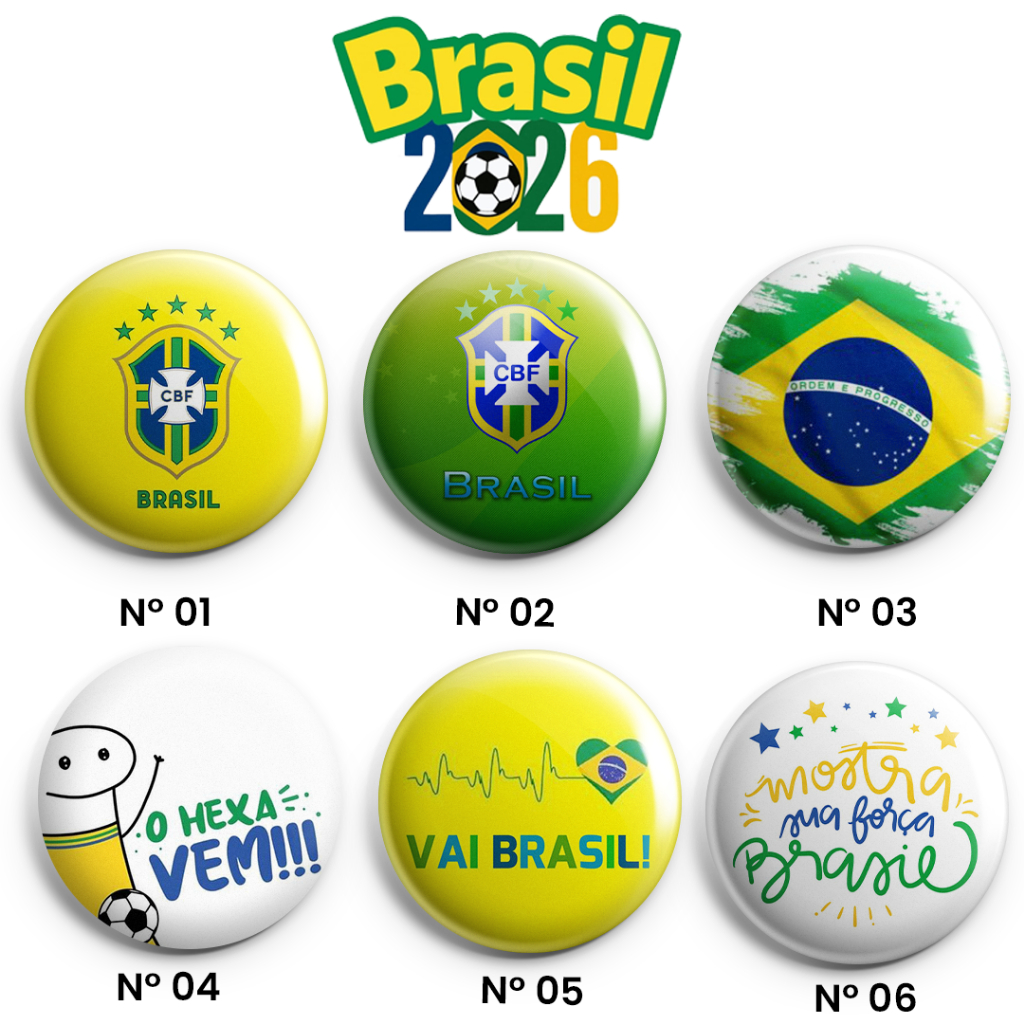 Bottons/Botons/Buttons/Broches/Pin Redondo Brasil Seleção Brasileira Copa do Mundo 4,5 cm