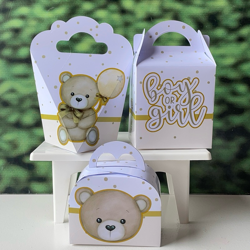 KIT FESTA CHÁ REVELAÇÃO DOURADO Personalizado  pegue e Monte Lembrancinhas - Caixinha Personalizadas - papelaria