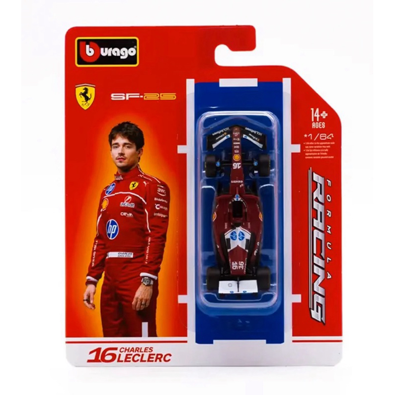 Miniatura Burago Fórmula 1 2025 - Ferrari SF25 Charles Leclerc #16 1/64