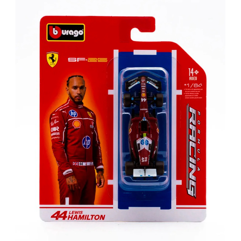 Miniatura Burago Fórmula 1 2025 - Ferrari SF25 Lewis Hamilton #44 1/64