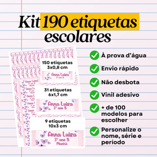 Kit 190 Etiquetas Escolares Personalizadas à prova dágua + de 100 modelos em Oferta na Shopee