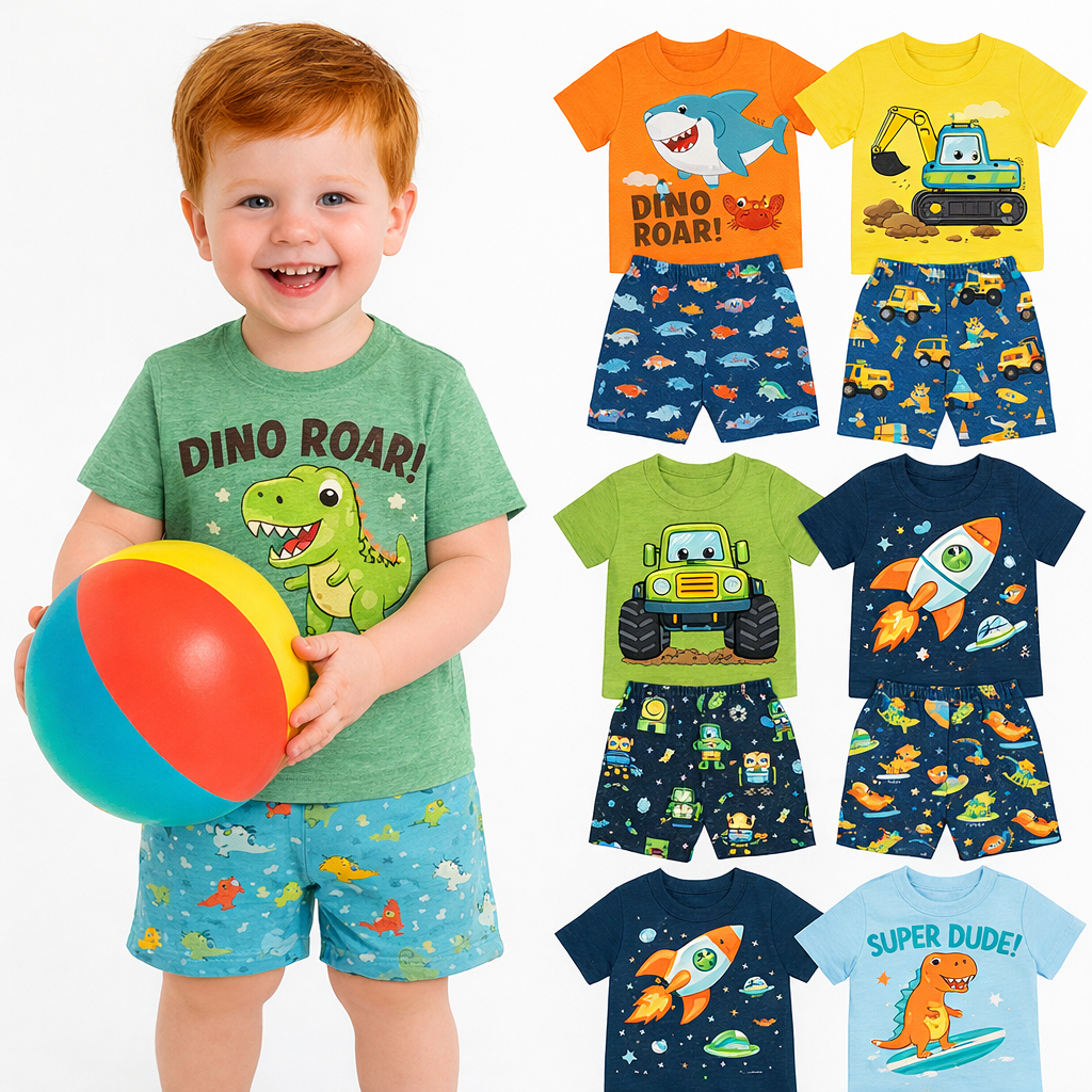 Kit Sortido 2 ou 10 Peças de Roupas Infantil Bebê Menino Camisetas + Bermudas ou Roupa Bebê Conjunto Verão dia Calor
