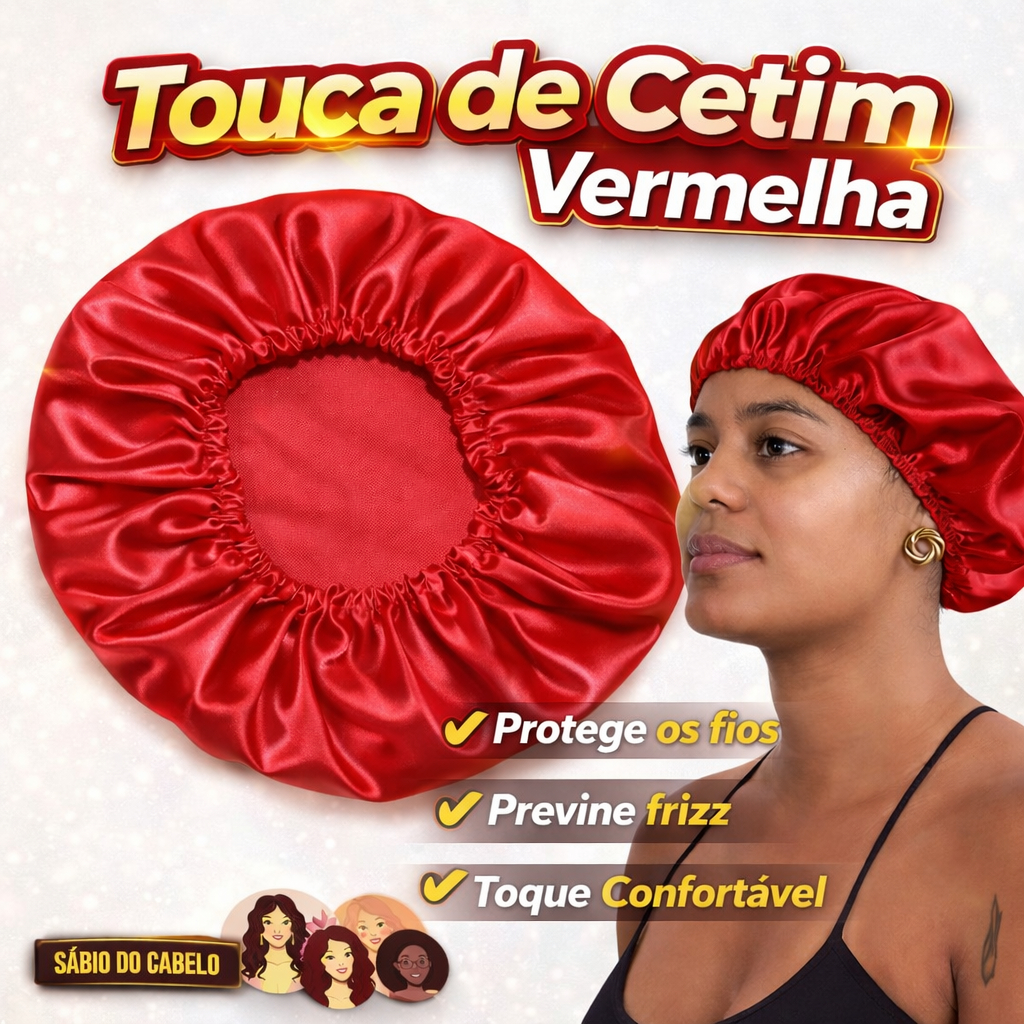 Touca de Cetim Vermelha Premium – Protege os Fios e Reduz Frizz Durante o Sono em Oferta na Shopee