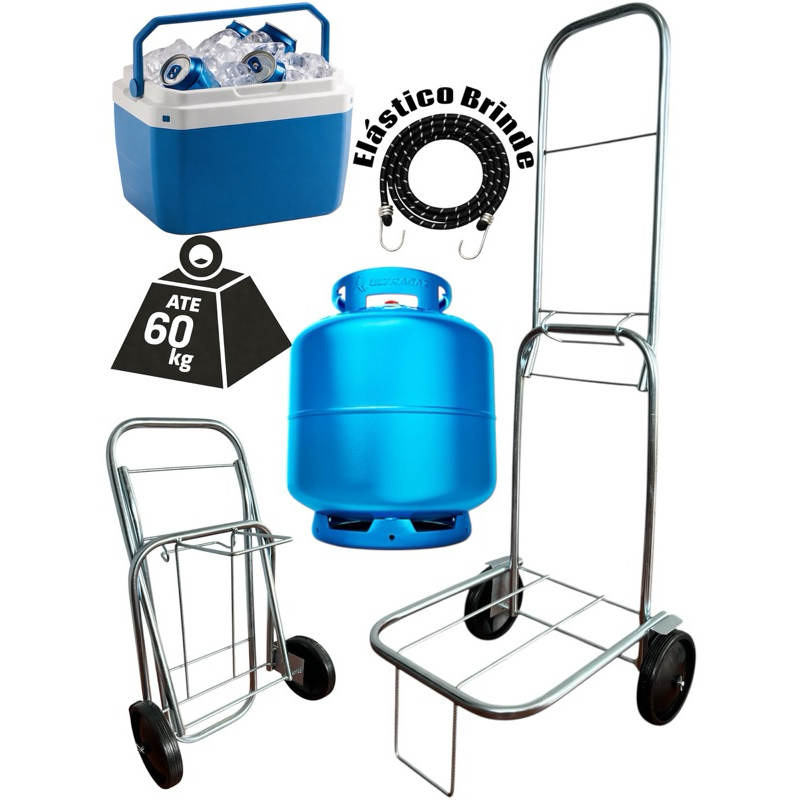 CARRINHO MALEIRO CARGA CESTA BÁSICA ZINCO DOBRÁVEL TRANSPORTE C/ ELÁSTICO (NÃO ACOMPANHA COOLER)