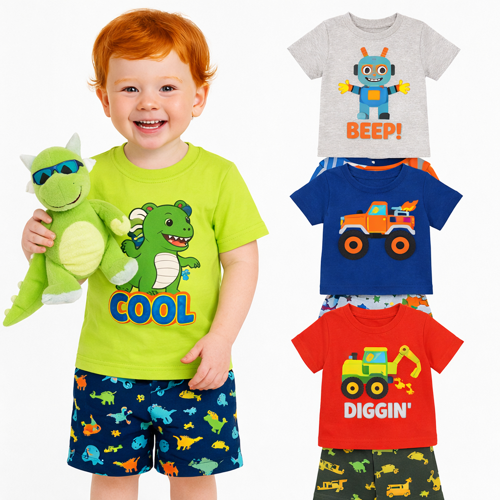 Kit 6 Peças Roupa Infantil Masculino 3 Camisetas 3 Shorts - Promoção - Kit com 3 ou 1 Conjuntos em Oferta na Shopee