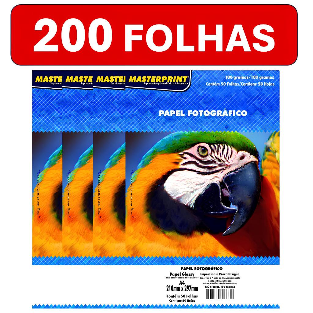 Papel Fotográfico 180G A4 Glossy Brilhante À Prova D'água Premium 200 Folhas MASTERPRINT em Oferta na Shopee