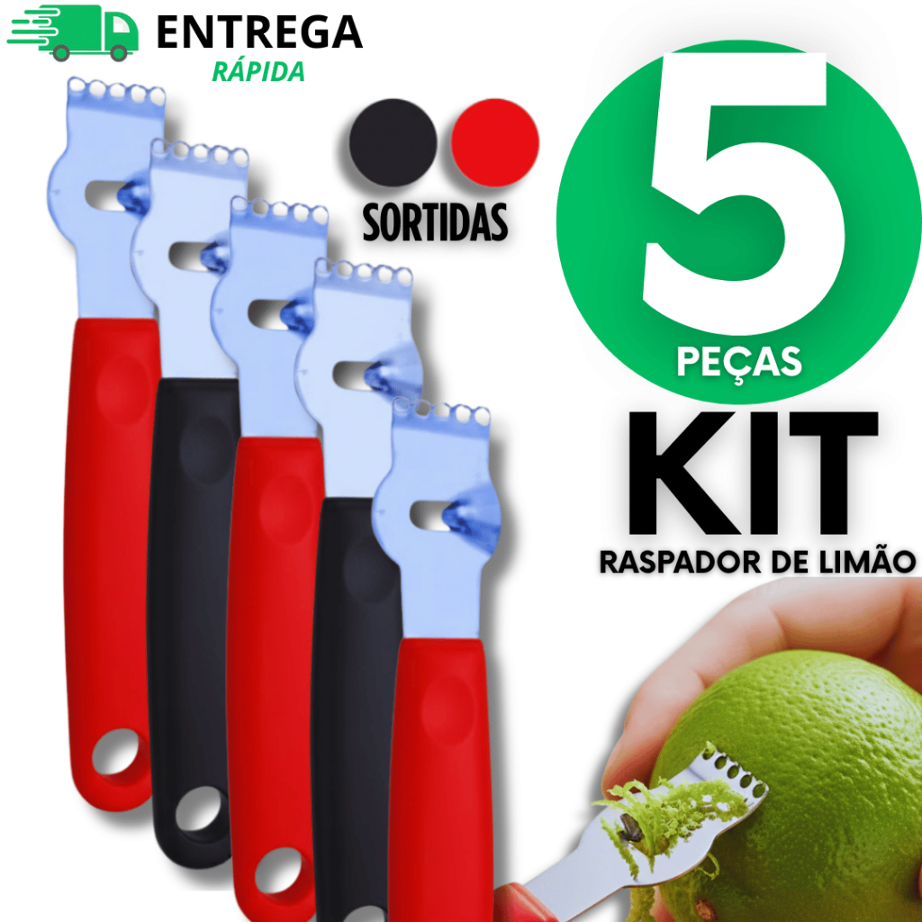 Jogo 05 Unidades Raspador Ralador Raspas Para Limão Laranja Aço Inox p/ Drinks Utilidades Premium Linha Black Utilidades