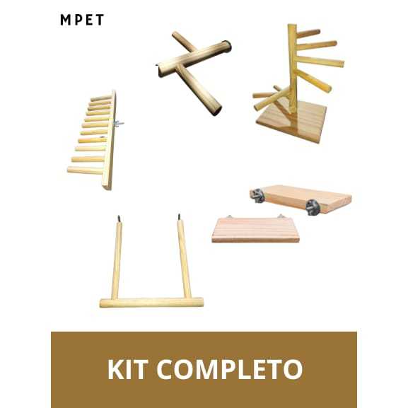 Kit Bem Estar em Madeira para Calopsita - Acessórios para Gaiola