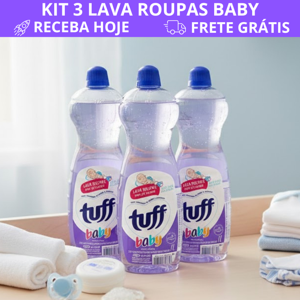Kit 3 Lava Roupas Tuff Baby Neutro 1L Sabão Líquido