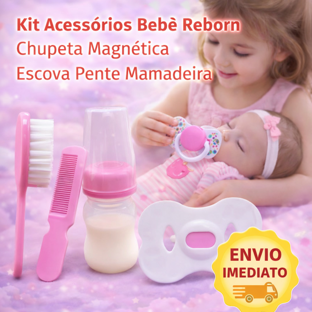Acessórios Bebê Reborn Chupeta Magnética Escova Pente Mamadeira em Oferta na Shopee
