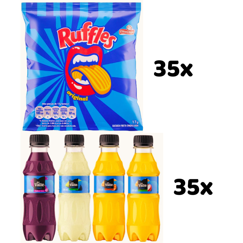KIT 35 RUFFLES ELMA CHIPS + 35 SUCOS DEL VALLE 200ml