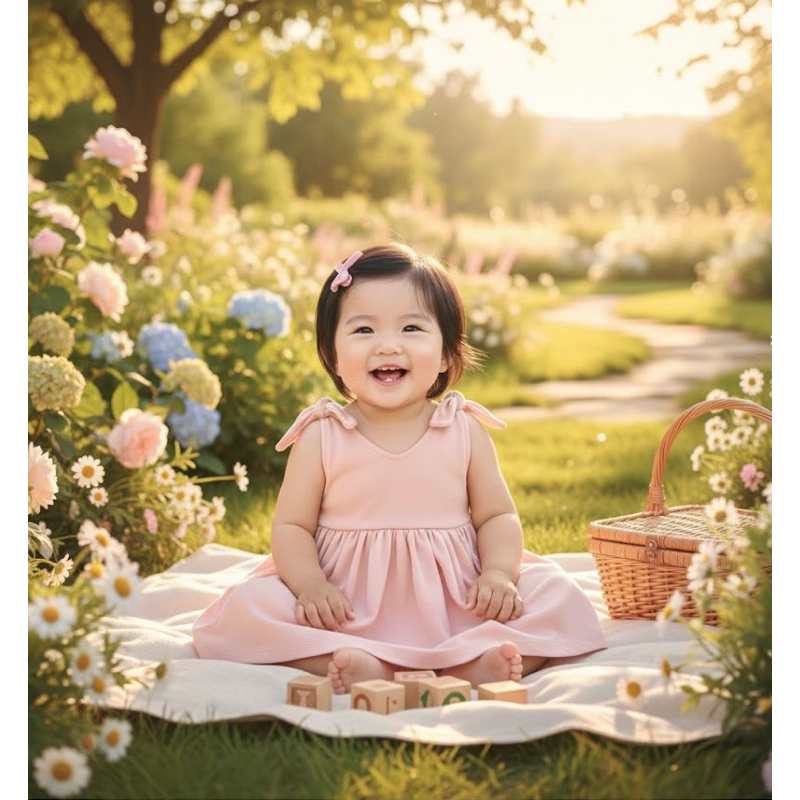 Vestido Midi Bebê Menina Doce Verão Com Alcinha Regulável Roupa de Bebê Menina