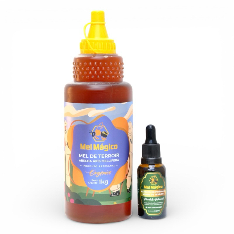 Kit 1x Mel 100% Puro 1kg + 1x Extrato De Própolis Verde 30ml