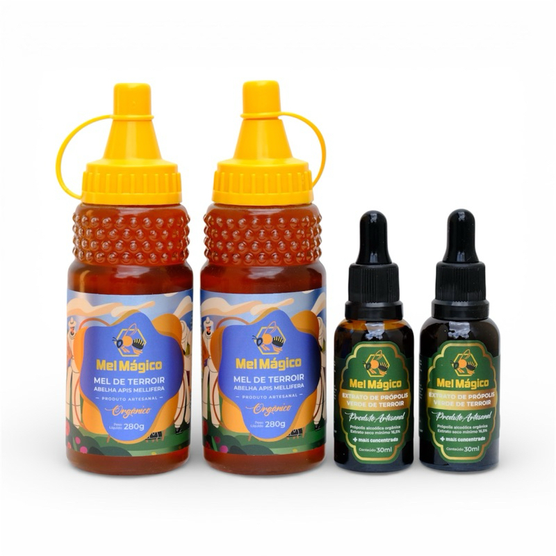 Kit Mel Mágico: 2x Mel Puro Bisnaga 280g + 2x Extrato De Própolis Verde 16,5% 30ml