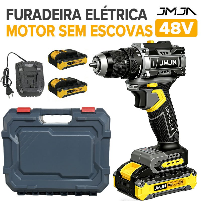 JMJN Furadeira Elétrica 48V com Motor Sem Escovas, Baterias de Lítio de Alta Potência Iluminação LED e Velocidade Dupla em Oferta na Shopee