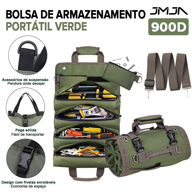 JMJN Bolsa de Ferramentas Enrolável 900D com 4 Bolsos e 2 Pouches Destacáveis, Organizador Portátil Verde em Oferta na Shopee