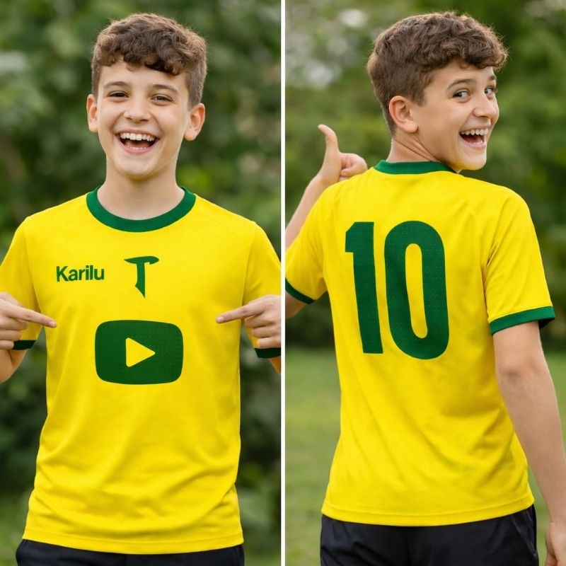 Camiseta Amarela Brasil Tropa do Taspio YouTuber Gamer Camisa 10 Camiseta Taspio Infantil Turma Do Taspio