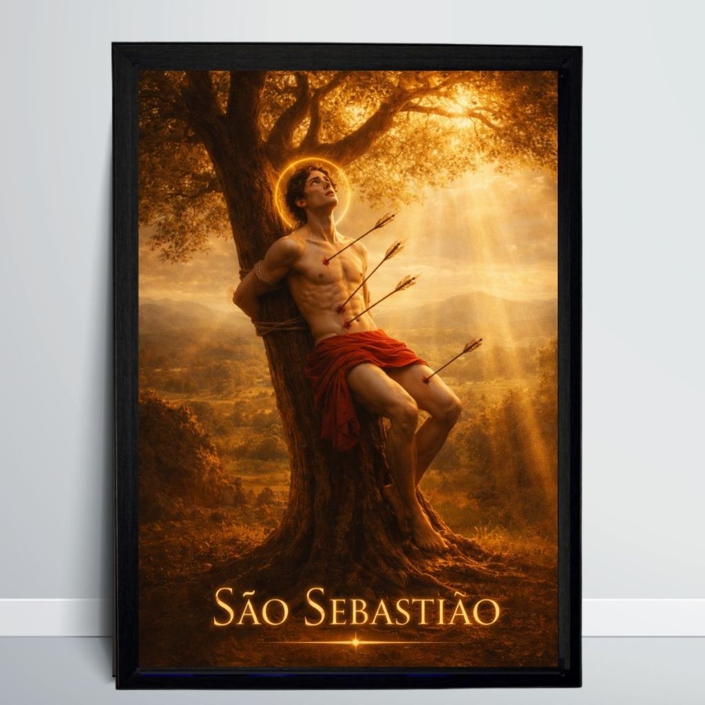 Quadro São Sebastião Devoção 23x32cm Moldura Madeira A4