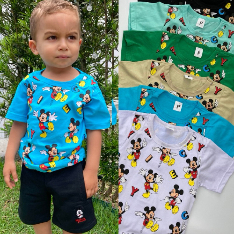 Conjunto Infantil Masculino Mickey Algodão Verão Roupa Menino Estiloso Personagem Tam 2 ao 8