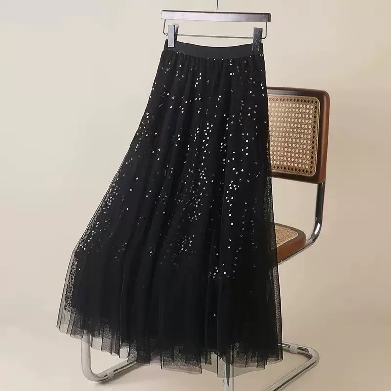 SAIA longo de tule plus size feminino, com lantejoulas, forro, elástico, elegante e estiloso. em Oferta na Shopee