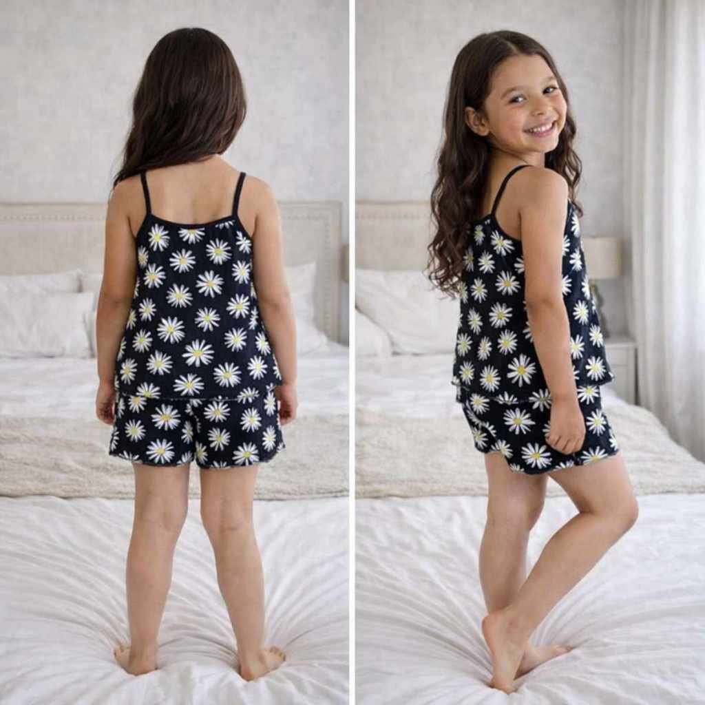 Pijama MICRO INFANTIL Baby Doll Estampado Margaridas Flores  Short Doll MICROFIBRA De Verão Carlor