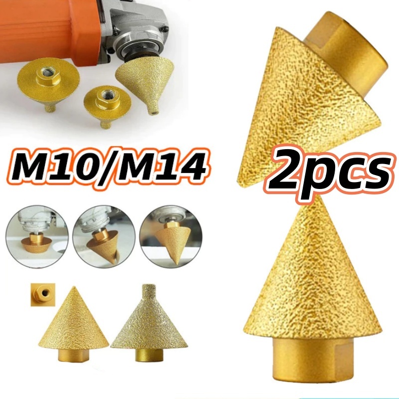 2pcs M10/M14 Rosca Diamante Chanfro Bit Telha Cabeça De Moagem Chanfradura Broca Cone De （38 / 50mm） em Oferta na Shopee