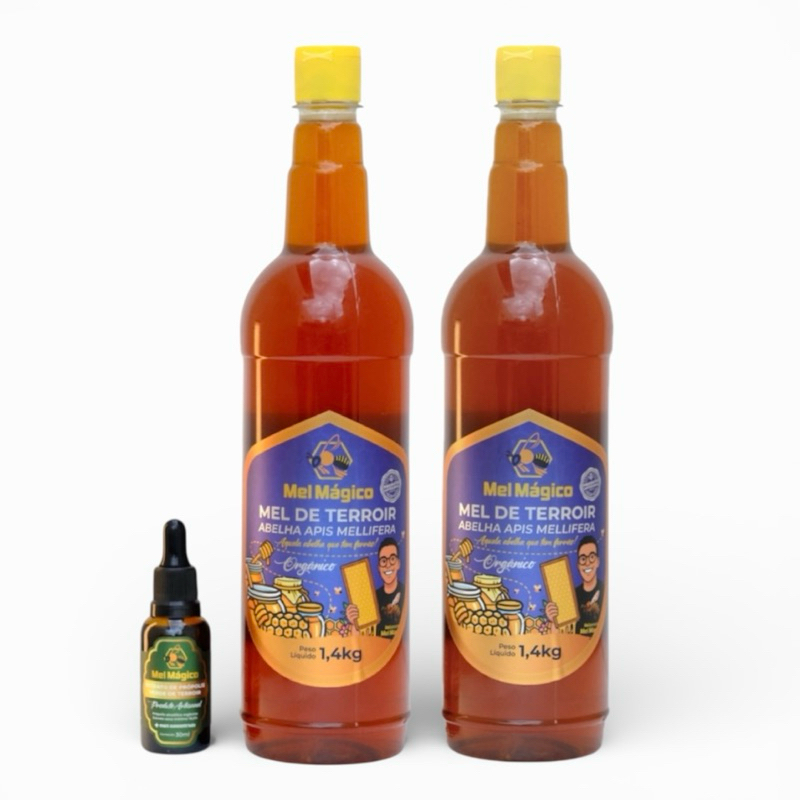 Kit 2x Mel Puro De Garrafa 1,4kg + 1x Extrato De Própolis Verde