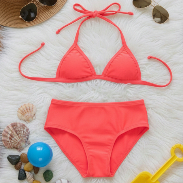 Conjunto Biquíni Infantil Juvenil Cortininha Moda Praia Piscina Proteção UV50+ em Suplex 4 ao 16 Anos