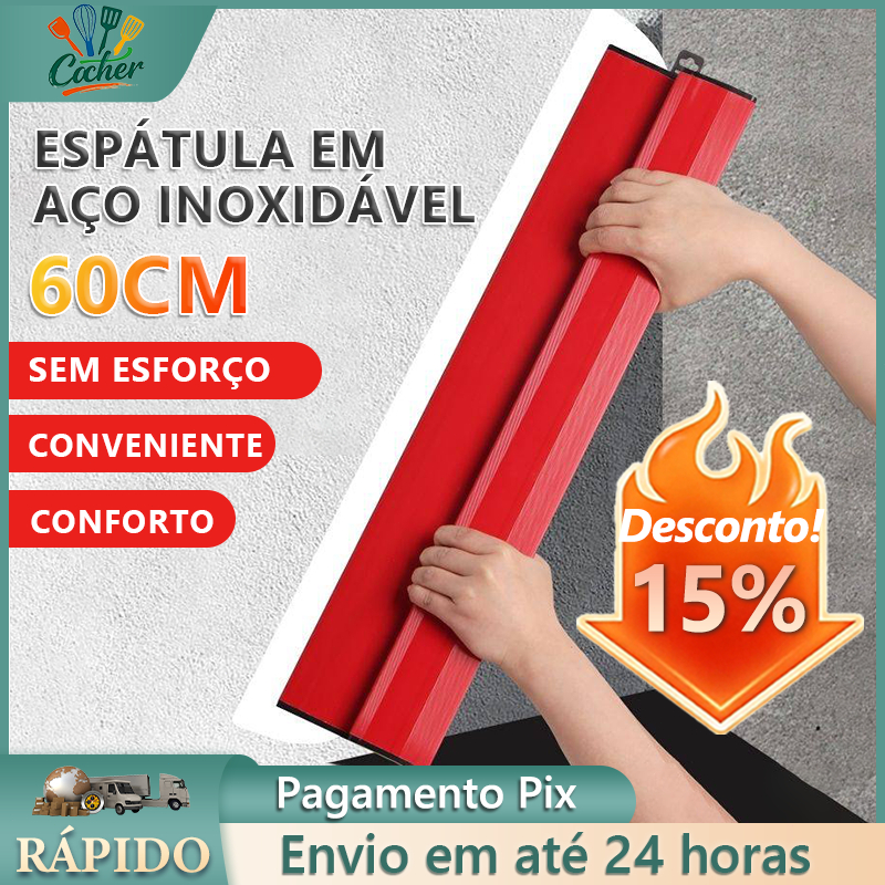 Desempenadeira Aço Inox Para Massa Corrida Gesso Com Lamina Flexível 60cm em Oferta na Shopee