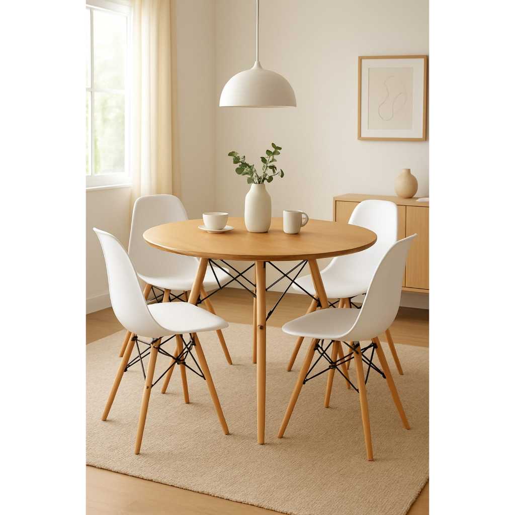 Mesa De Jantar Eames 90Cm 80cm Charles Eiffel Redonda Feijó Branco Preto Frete Grátis