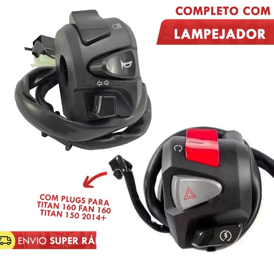 Kit Punho Luz XRE 300 Com Lampejador + Punho De Partida Cb 500 Titan Fan Start 150 160 Xre Cb 300 Com Plug — imagem 2 de 2