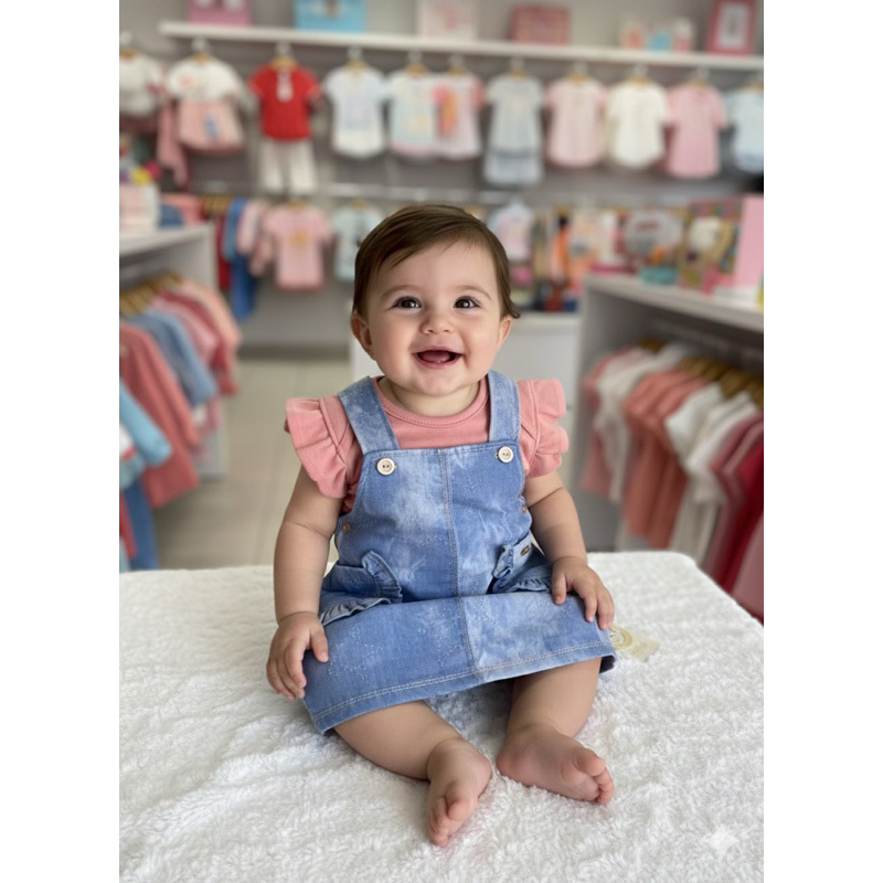 Conjunto Salopete bebê P ao G Ursinha jeans Estilo e Conforto.