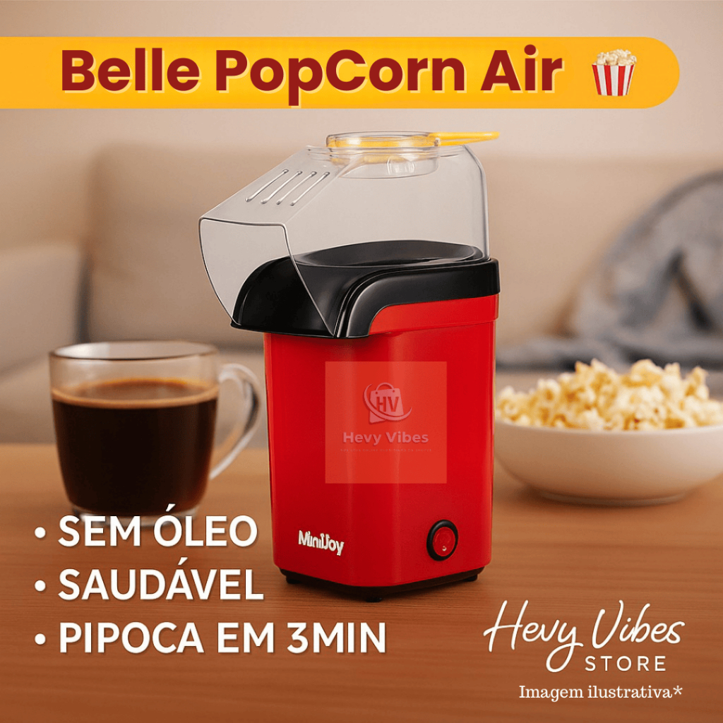 Pipoqueira Elétrica Ar Quente Vermelha 1200W 110v – Máquina de Fazer Pipoca Sem Óleo Minijoy
